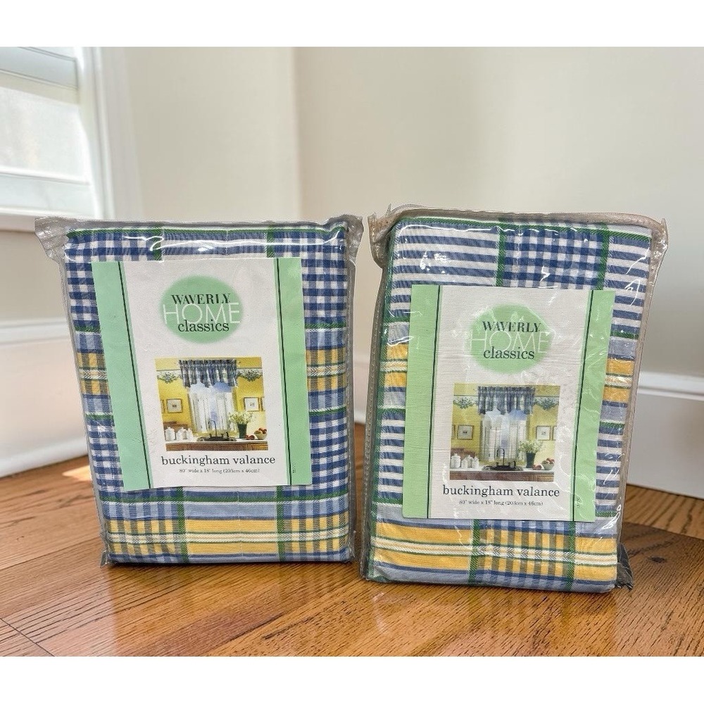 Waverly Buckingham Plaid‎ Curtain Valances (2) Country Cottagecore NEW 80" x 18"